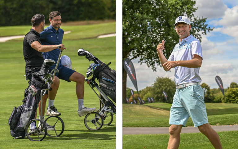 Sebworld Golf Cup: Hellblauer Mauritius: Marcel Siem mit dem Surfer-Gru&szlig; (r.)